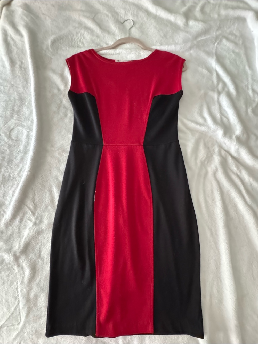 Red & Black Colorblock Midi Dress